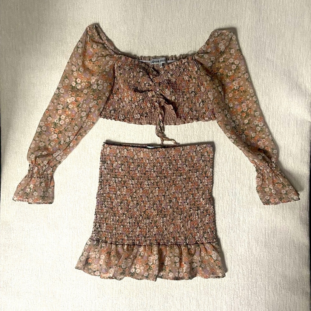 Almost Famous Blush Floral Smocked Two-Piece Set